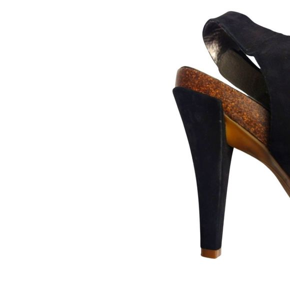 Nine West Black Suede Peep Toe Heel Ellis Size 7 - Picture 7 of 8